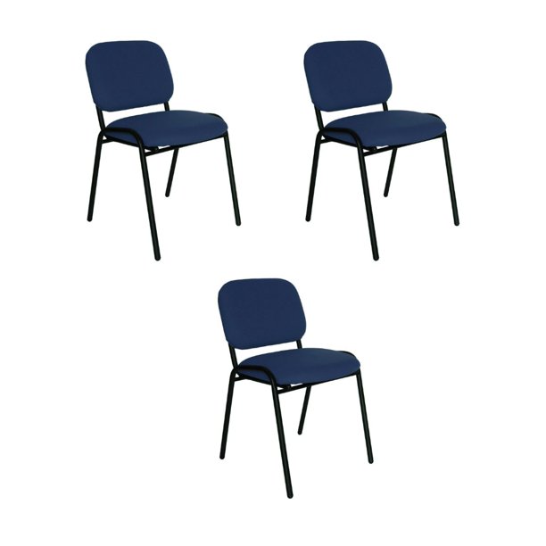 Offiho Set de 3 Sillas para Visita, Oficina, Salas de Espera, Consultorio, Tapiz de Tela Color Azul Marino.