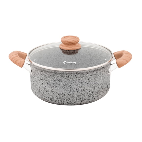 Cacerola Olla Hudson 24cm Aluminio Forjado espesor 4mm Antiadherente Granito con tapa cristal
