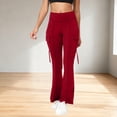 thumbnail image 2 of Amzcrzy Leggings Acampanados Mujer Cintura Alta Elásticos Yoga Ligeros Realzan Glúteos Color Liso Ajustado Casuales Bolsillos Laterales Tallas S-2XL Rojo, 2 of 7