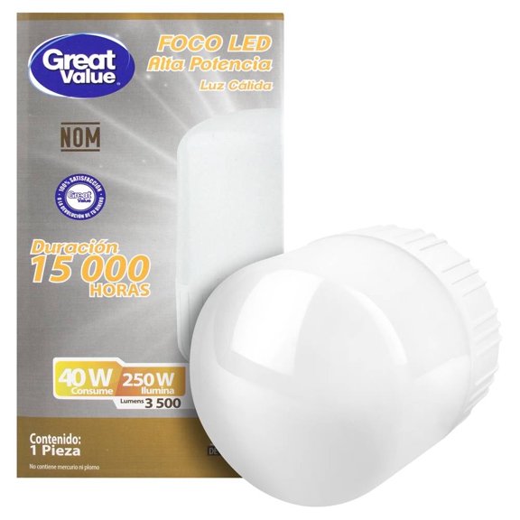Foco LED Great Value Alta potencia Tipo T Luz Cálida 40 W