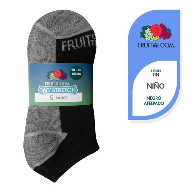 Tin Fruit Of The Loom para Niño, Afelpado Bajo Negro 5 Pares Talla G