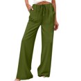 thumbnail image 3 of TaTaai Spring Summer Solid Color Women Casual Pants Cotton Linen Elastic Waist Straight Leg Breathable Lightweight Machine Washable No Fading Daily Wear Trousers Gift, 3 of 8