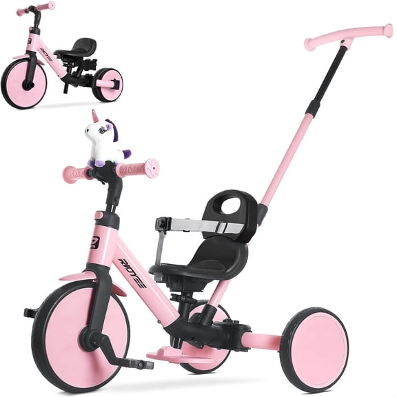 Triciclo RIDYEE 5 en 1 convertible para niños, triciclo de empuje, color rosa, 1,5 a 3 años