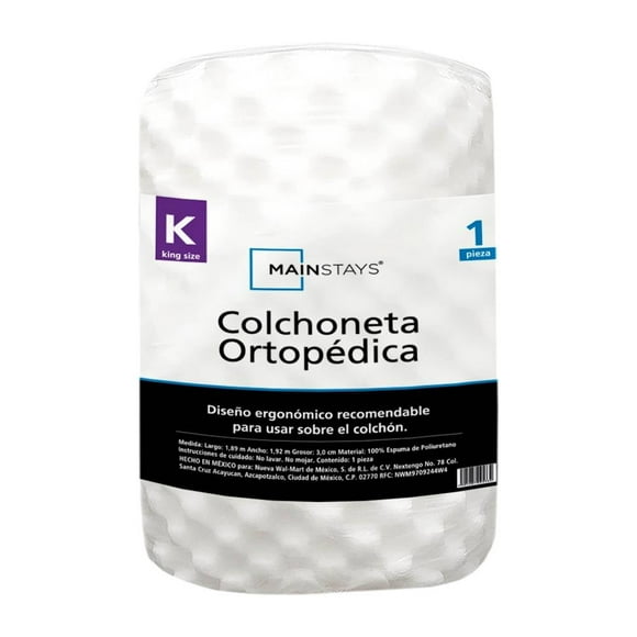 Colchoneta Mainstays King Size Ergonómica Ortopédica