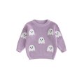 thumbnail image 1 of Suéter de punto de Halloween para niñas, manga larga, cuello redondo, bordado de fantasmas, jersey de punto, 1 of 9