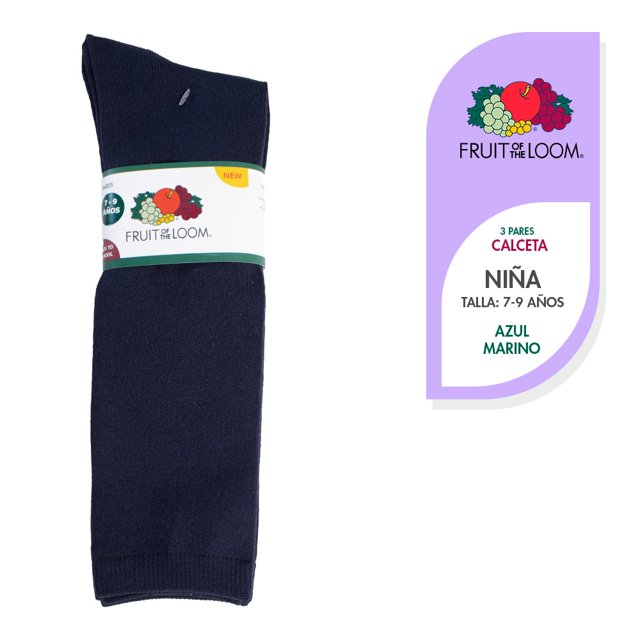 Calceta Fruit Of The Loom para Niña, sin Felpa Marino Talla M, 3 Pares