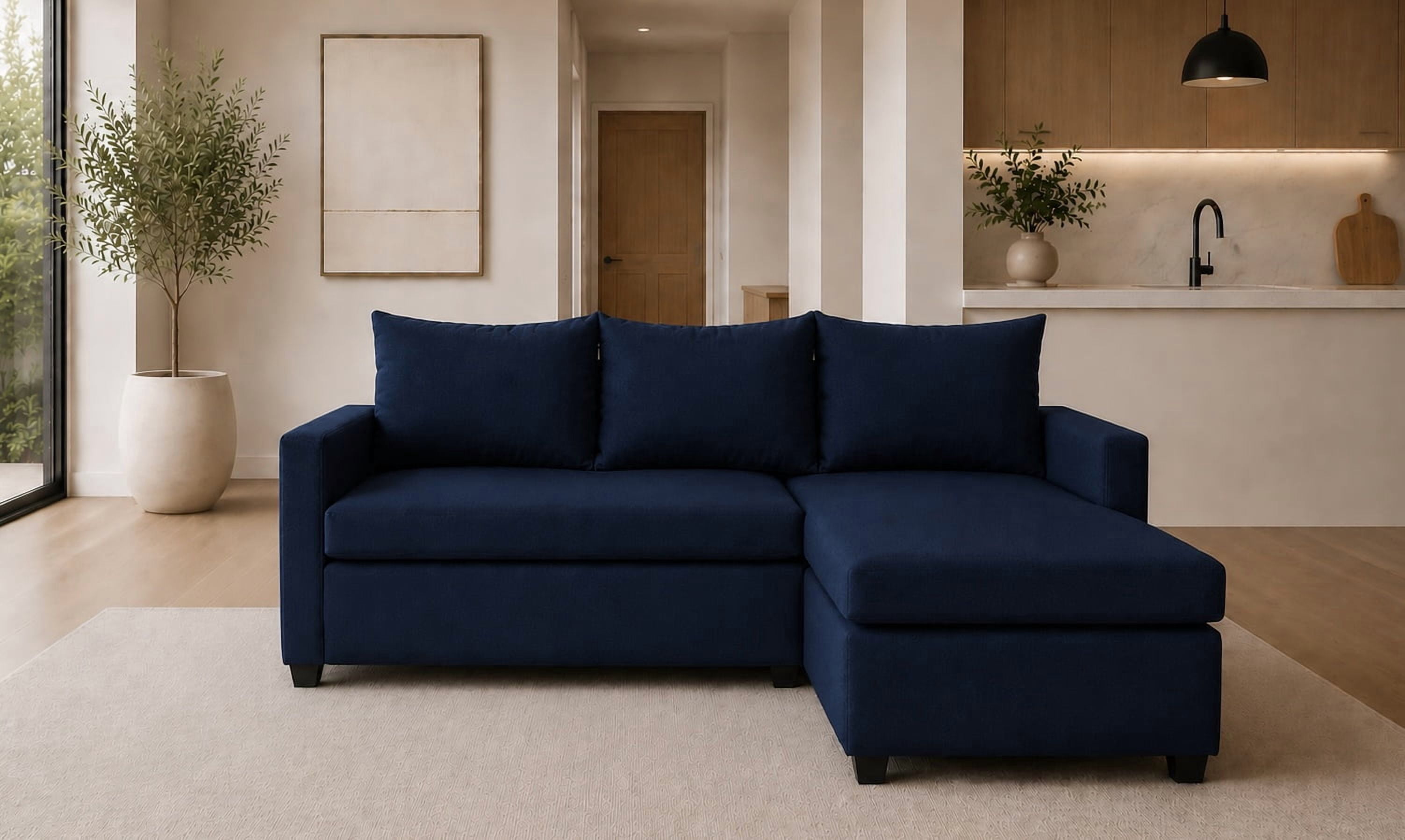 Sala Esquinera Modular El Bazar Store Vancouver Azul Marino 175x130 cm Sofa Lado derecho ó izquierdo Económica, Tela Lino