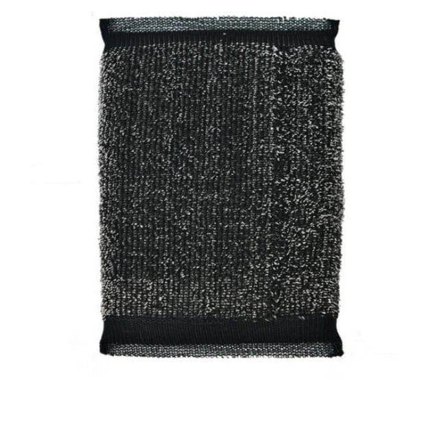 esponja de acero inoxidable para limpieza y descalcificación paño de acero para lavavajillas y utensilios de limpieza de cocina paño de limpieza de acero — paño rectangular multicolor con tejido de malla metálica gris y bordes reforzados en tela negra, vista frontal centrada; ideal para fregar ollas, sartenes y superficies de cocina y también suele usarse para retirar residuos en herramientas o utensilios pequeños.