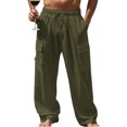 thumbnail image 1 of Amzcrzy Mens Linen Pants Comfortable Elastic Waist Drawstring Trousers for Men Summer Casual Relaxed Fit Beach Yoga Pants Lightweight Baggy Wide Leg Pants for Men with Flag Label S-3XL Verde, 1 of 5