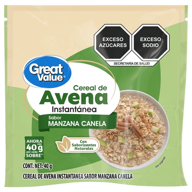 Avena instantanea Great Value sabor manzana y canela 40g