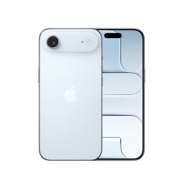 iphone air 256gb esim azul reacondicionado desbloqueado Reacondicionado grado A, vista frontal y trasera centrada del iPhone Air azul: cuerpo muy delgado con bordes planos visibles, módulo de cámara trasera ovalado con lente única y logo Apple en la trasera, pantalla envolvente de 6.5" con Dynamic Island negra en la parte superior y marcos delgados; incluye eSIM, USB‑C y carga rápida 20W. También es apto como teléfono principal para fotografía móvil casual.