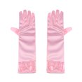 thumbnail image 1 of FELTECHELECTR 1 par de guantes largos de satén con lazo para niña de las flores, para boda, fiesta de noche (rosa), 1 of 6
