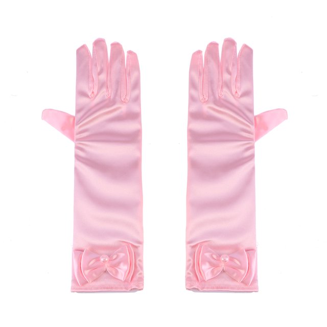 FELTECHELECTR 1 par de guantes largos de satén con lazo para niña de las flores, para boda, fiesta de noche (rosa)