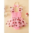 thumbnail image 3 of Conjunto de 2 piezas para bebé niña: cómodo pelele sin mangas con cuello cuadrado y estampado de fresas, y diadema con lazo., 3 of 8