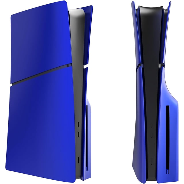 carcasa de panel de repuesto para consola de videojuegos ps5 slim disc edition multicolor (azul dominante), vista frontal y lateral centrada; placas de cubierta ABS hechas a medida 1:1 para PS5 Slim Disc Edition, ranura de disco y borde central negro visibles, kit incluye una placa frontal, instalación sin herramientas, opción para personalizar el color; a menudo usada para renovar la estética de la consola.