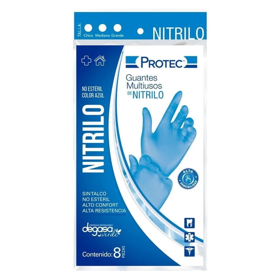 Guantes Protec de Nitrilo Azul 8 pzas
