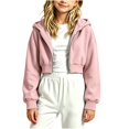 thumbnail image 1 of Sudadera con capucha y cremallera de manga larga de color liso para niñas, estilo casual y holgado, ideal para invierno, tallas 120-170., 1 of 5
