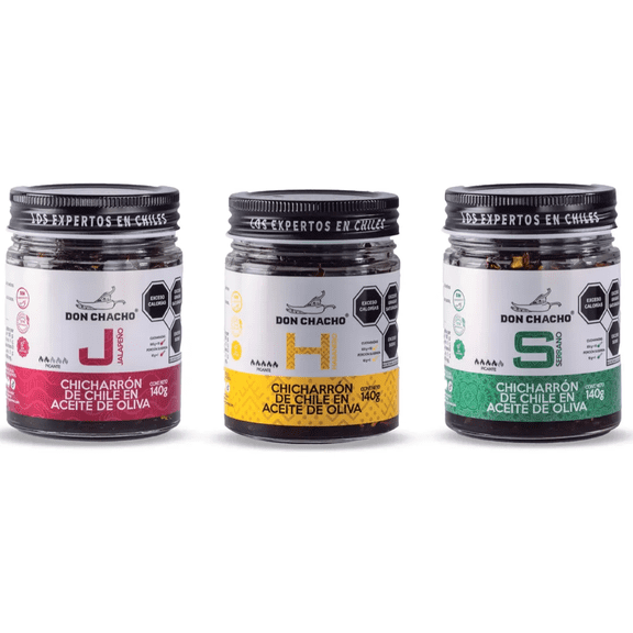 Chicharrón de Chile en Aceite de Oliva Don Chacho - 3 Pack Variado con 140 gr c/u