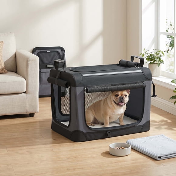 Transportín Perro Coche Plegable de Tela Oxford 60 x 42 x 42 cm Negro