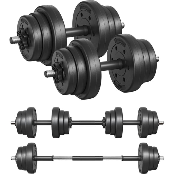 SONGMICS Juego de Mancuernas Ajustables, con Barra Adicional, 20 kg, para Hombres y Mujeres, Entrenamiento de Fitness, Levantamiento de Pesas en el Gimnasio de casa - 1 Par, Negro