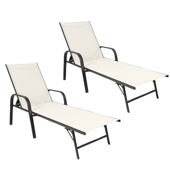 Camastro Reclinable Metálico Textileno Beige Jardín Alberca Terraza 2 Piezas