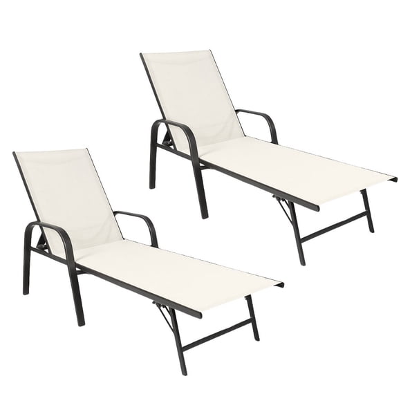 Camastro Reclinable Metálico Textileno Beige Jardín Alberca Terraza 2 Piezas