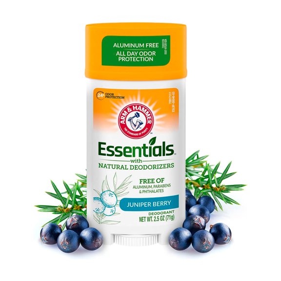 Arm & Hammer Essentials Desodorante Natural en Barra Fruta de Enebro, 71 g. Controla y Protege del Mal Olor por 24 Hrs, sin Aluminio. Axilas Frescas.