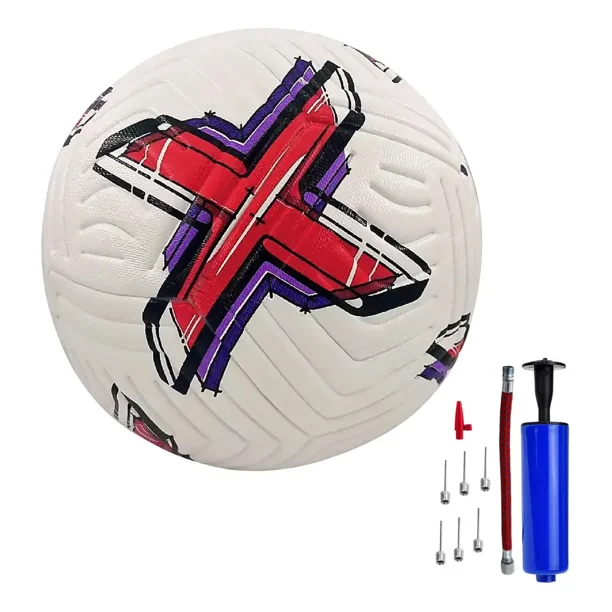 Balón Fútbol No.5 Híbrido Termosellado Blanco Rojo con Bomba Infladora