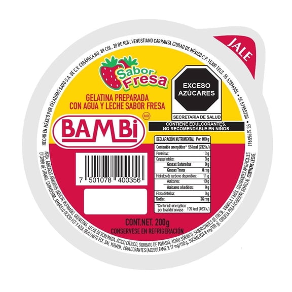 Gelatina de agua y leche Bambi sabor fresa 200 g