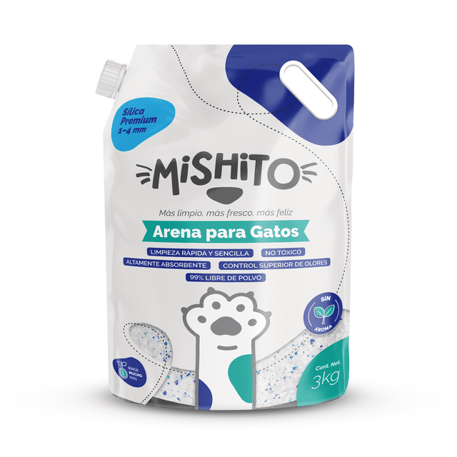 Arena para Gato de Sílica Gel Mishito Premium 3 kg | Sin Olor 30 Días | Cristales 1-4 mm | Alta Absorción | Bajo Polvo | Ultra Ligera | No Aglutinante | Superior a Bentonita
