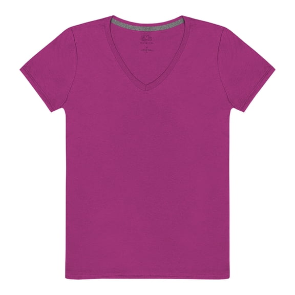 Playera Fruit of the Loom para Mujer, Manga Corta Cuello V, Morado, Talla M