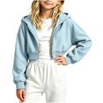 thumbnail image 2 of Sudadera con capucha y cremallera de manga larga de color liso para niñas, estilo casual y holgado, ideal para invierno, tallas 120-170., 2 of 5