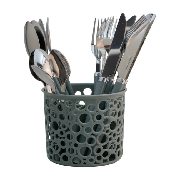 Juego de Cubiertos Gris 17 Piezas con Soporte, Acero Inoxidable y Mango Ergonómico, Incluye Cuchillos, Tenedores y Cucharas, Organización y Estilo en tu Cocina