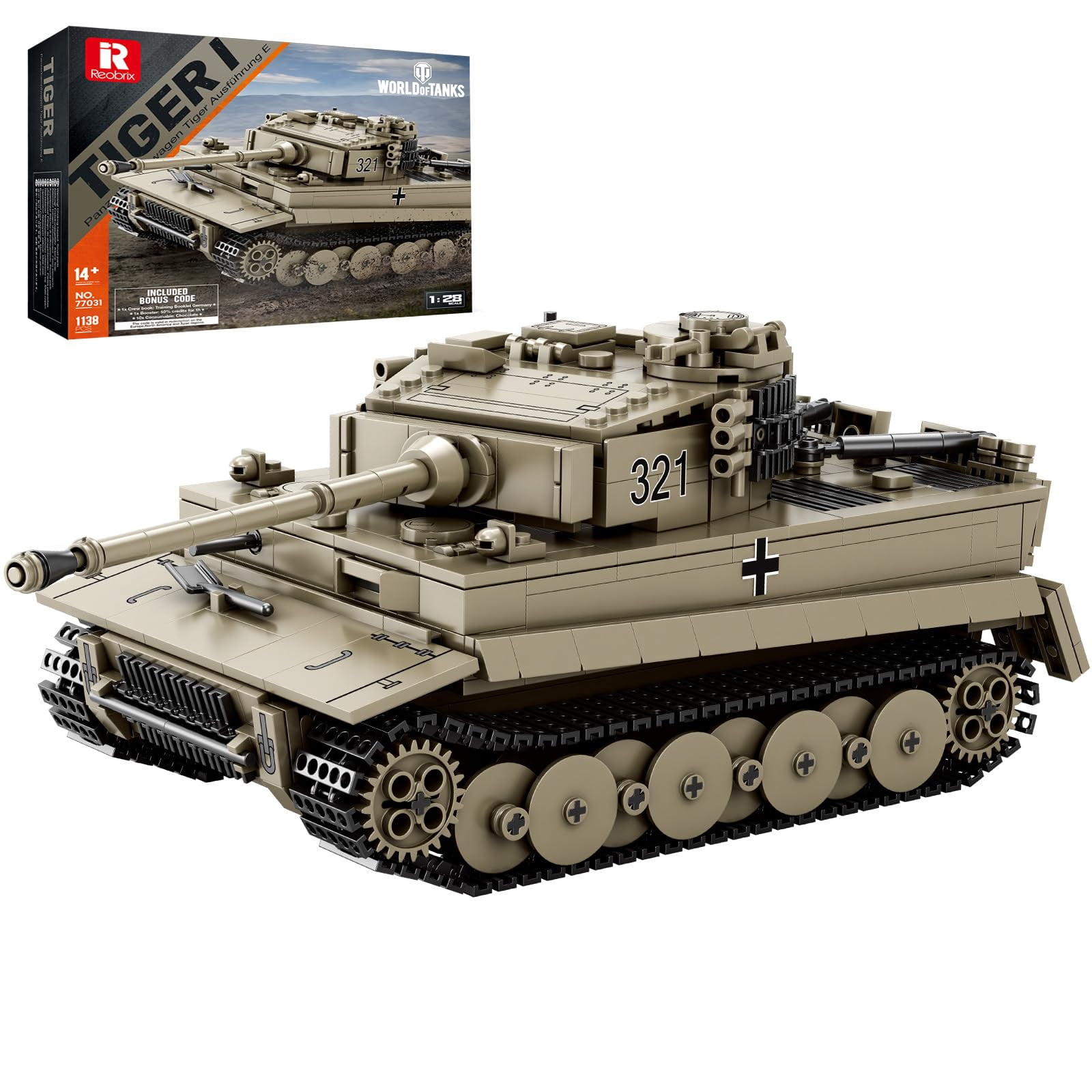Set de bloques de construcción Reobrix Tiger I Tank WW2 Military 1138PCS