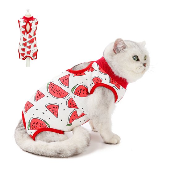 Traje de recuperación quirúrgica para gatos, ropa posoperatoria, pijama, ropa para mascotas de interior (sandía) L