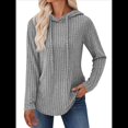 thumbnail image 3 of Sudadera con Capucha de Punto Acanalado Suave para Mujer, Suéter de Larga, Sudadera Ligera y Acogedora para Otoño. Gris L, 3 of 6