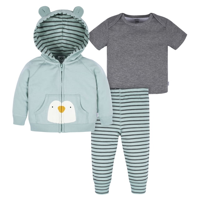 Gerber Set Playera, Sudadera con Capucha y Pantalón Talla 3-6 Meses