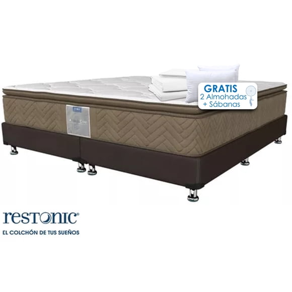 Colchón King size Antiestrés con Base Box Tapizado + Juego de Sábana + 2 Almohadas, Paquete de Blancos Set