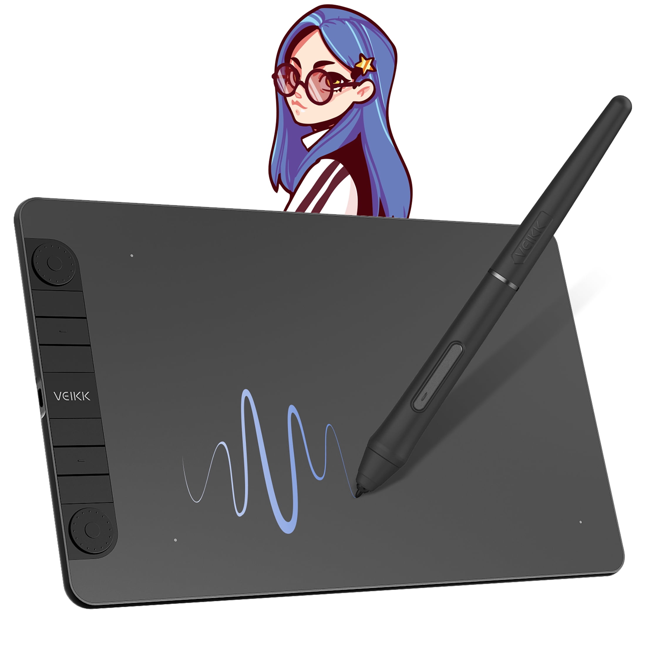 VEIKK VK1060PRO Tableta de Dibujo de 10x6 Pulgadas con 2 Ruedas de Desplazamiento, 6 Teclas de Acceso Rápido para Ventana Mac Linux