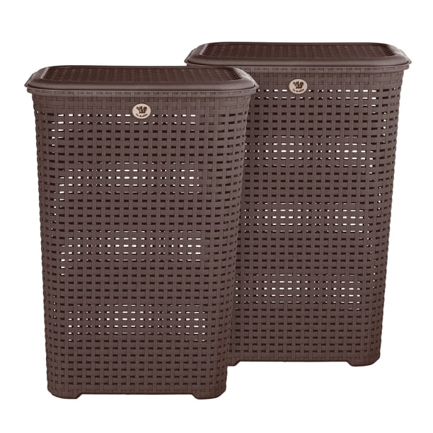 Kit 2 Cestos de Plástico La Ardilla Con Tapa para Ropa Tipo Rattan (Chocolate)