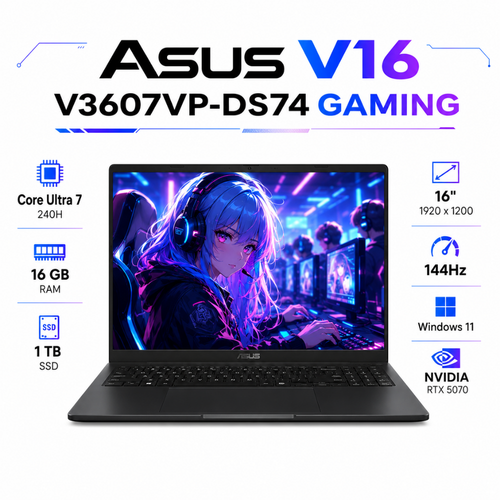 Laptop Gamer ASUS V16 V3607VP 16" WUXGA Core 7 RTX 5070 16GB 1TB W11