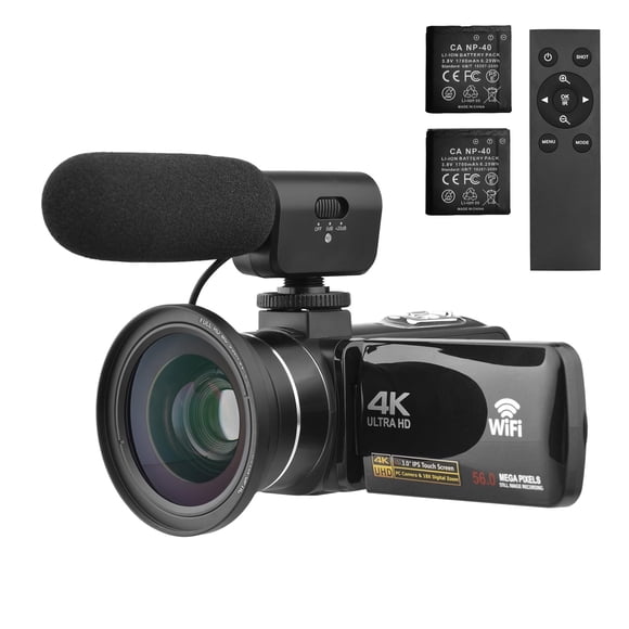 Videocamara, Profesional Camara,Videocámara Grabadora DV 56MP 18X Zoom Digital Pantalla Táctil IPS de 3.0 Pulgadas Admite Detección de Rostros Visión Nocturna por Infrarrojos Antivibración