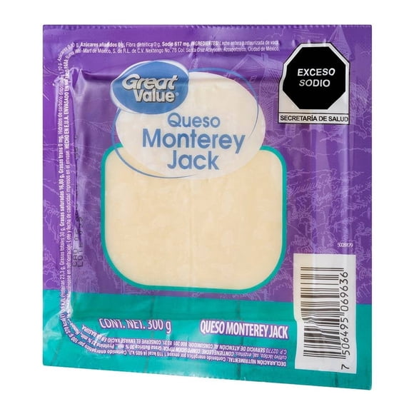 Queso monterrey jack Great Value natural bloque 300 g