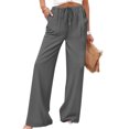thumbnail image 1 of TaTaai Spring Summer Solid Color Women Casual Pants Cotton Linen Elastic Waist Straight Leg Breathable Lightweight Machine Washable No Fading Daily Wear Trousers Gift, 1 of 8