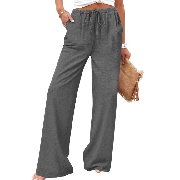 TaTaai Spring Summer Solid Color Women Casual Pants Cotton Linen Elastic Waist Straight Leg Breathable Lightweight Machine Washable No Fading Daily Wear Trousers Gift