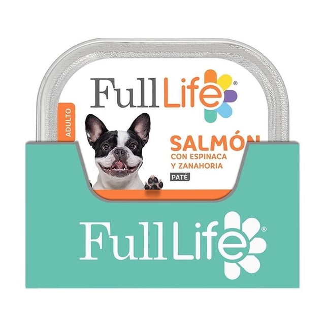Alimento húmedo para perro Full life salmon con espinaca y zanahoria 16 Pack alutray display