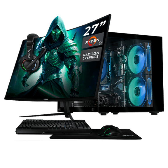 Computadora Escritorio Completa Xtreme PC Gaming AMD Radeon 780M Ryzen 9 7900 16GB DDR5 SSD 1TB Monitor Curvo 27 100Hz WIFI Black juegos casuales, trabajo y estudio
