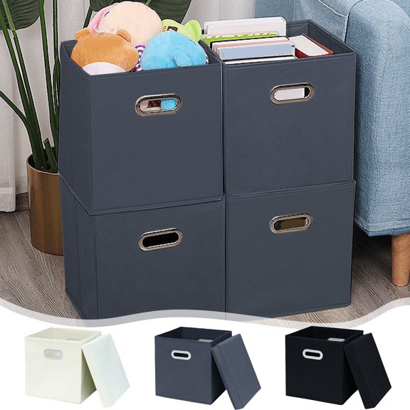 MTBLYS Caja de almacenamiento de tela | Organizador de cajones plegable | 28 x 28 x 28 cm | Cubo de tela con tapa | 1 pieza | Almacenamiento para el hogar y el coche