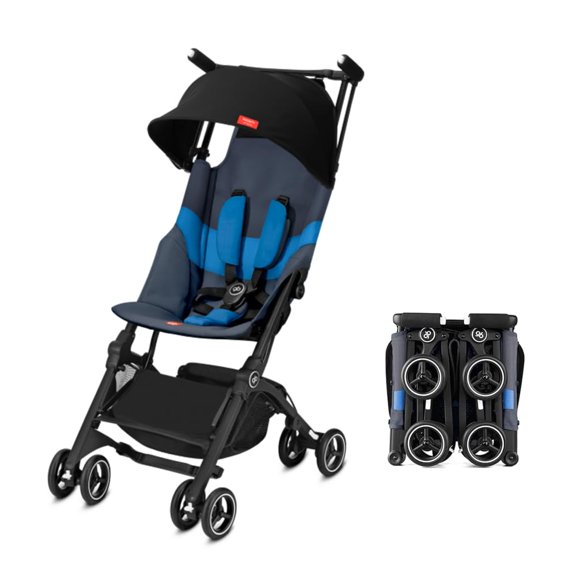 GB Pockit+ Cochecito de viaje todoterreno, ultracompacto y ligero con dosel y asiento reclinable en azul noche, 10,6 libras