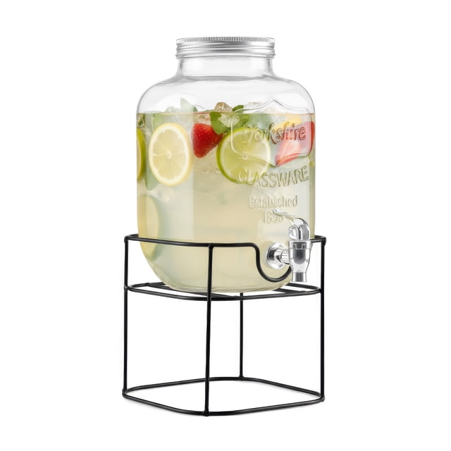 Vitrolero Dispensador de Agua de Vidrio 5L Kingshouse Base Metálica Tapa Hermética y Llave Antigoteo